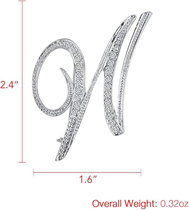 LiaSun A-Z 26 Letters Pins Brooches Silver Plated Metal Broaches Pins-Clear Crystal Initial Breastpin