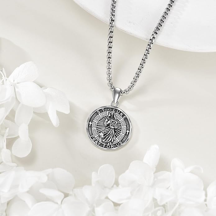 YFN Patron Saint Necklace Sterling Silver Amulet Medal Pendant Religious Protector Jewelry Gifts for Women Men
