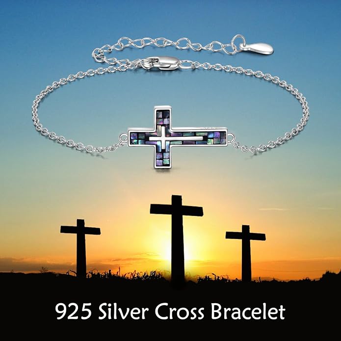 YFN Cross Bracelet Sterling Silver Religious Cross Bracelet Jewelry Gift for Women Men