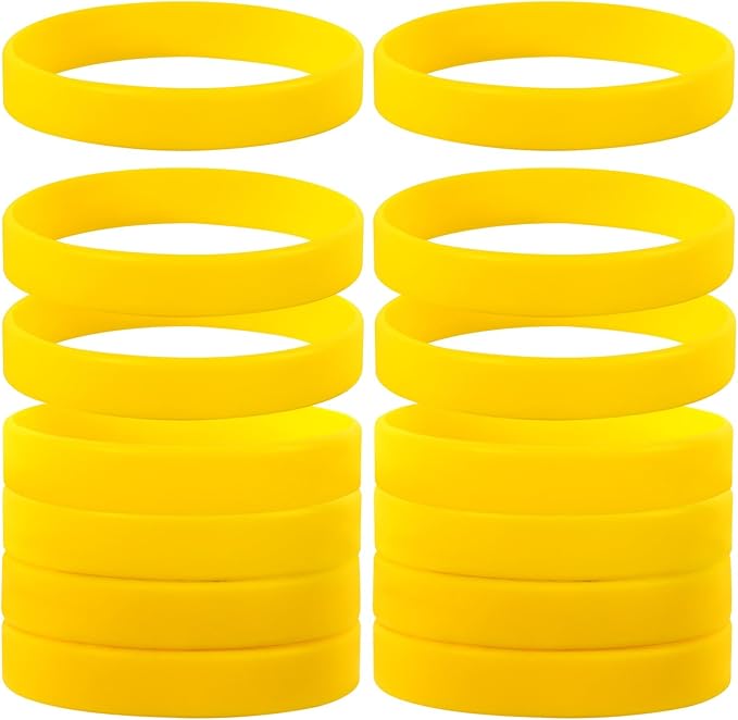 JUNEBRUSHS 24 Pcs Rubber Bracelets Assorted Yellow Silicone Wristbands for Women Men Teens Teacher Home Office Game Party Favor Gifts Supplies(Yellow)