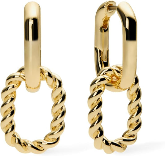 Ana Luisa Ash Double Hoop Earrings for Women - 14K Gold Plated, Silver & Two-Tone Drop Dangle Hoop Earring - Trendy Paperclip Link Huggie Hoop - Hypoallergenic, Water-Resistant & Tarnish-Free Jewelry