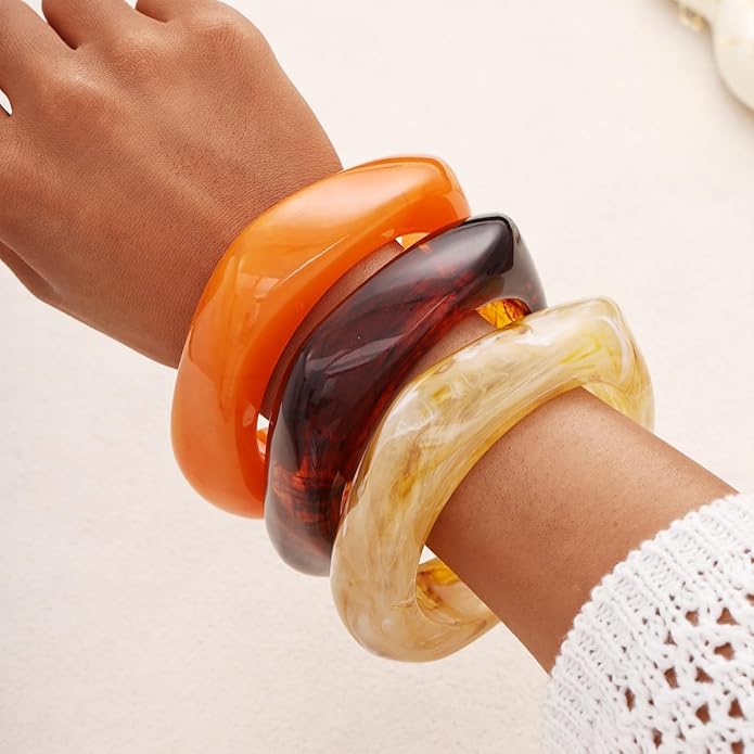 Acrylic Chunky Bangle Bracelets for Women, Irregular Punk Acrylic Resin Bangle Geometric Cuff Wide Wristband Bracelet Fashions Thick Acetate Statement Jewelry Set