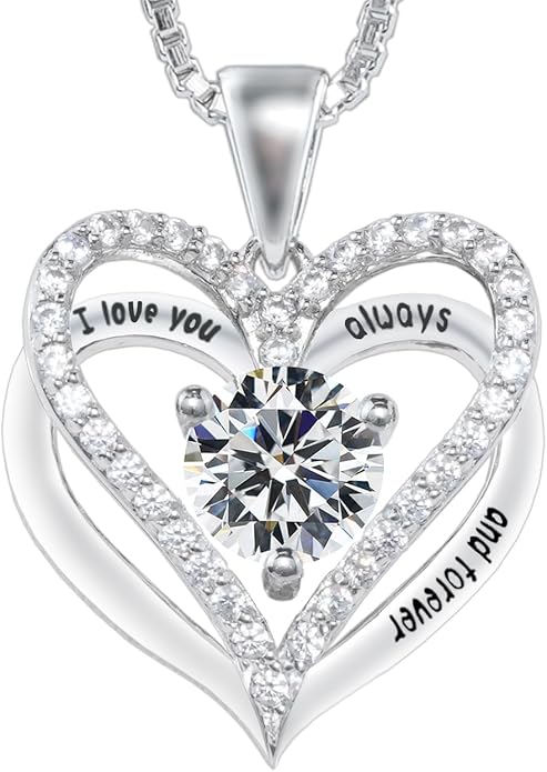 Kuschelkatze Entwined Souls Necklace - Sterling Silver Double Heart Pendant | Engraved 'I Love You Always and Forever' | Gift for Couples, Anniversary, Wedding