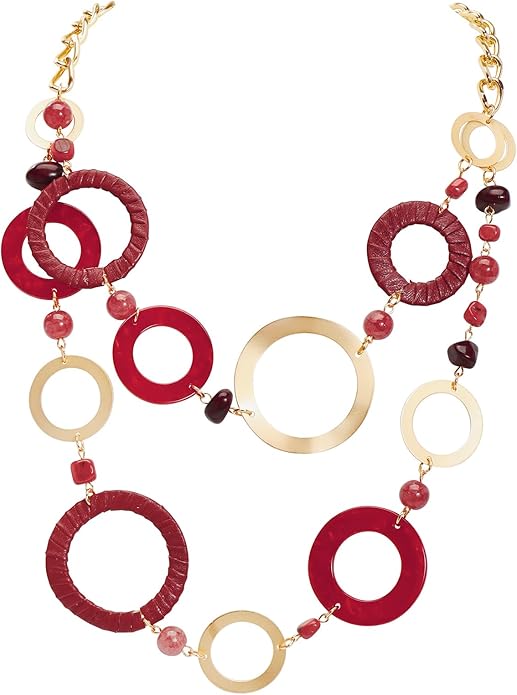 Bocar Layered Collar Necklace Statement Circle 2 Strand Chain Jewelry Necklaces Trendy for Women Gift
