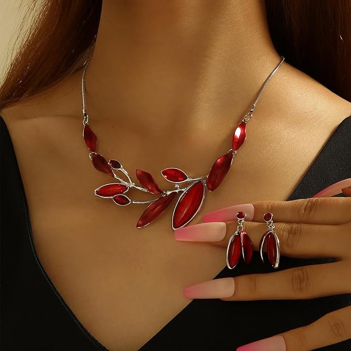 Vintage Chunky Statement Jewelry Set Retro Leaf Floral Geometric Bohemian Boho Bib Necklace Earring Set Fashion Costume Jewelry for Women Girls Wedding Party Prom Unique Gift