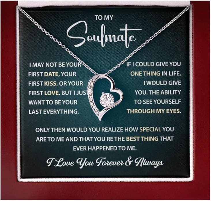 To My Beautiful Soulmate Necklace Romantic Gift for Girlfriend Wife With Message Card & Gift Box, Perfect for Anniversary Birthday Christmas or Valentine’s Day