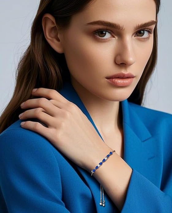 Italian Sterling Silver Women's Tennis Bracelets | Ladies' Sterling Silver Rope Adjustable Bracelet with Crystals | Gift for She