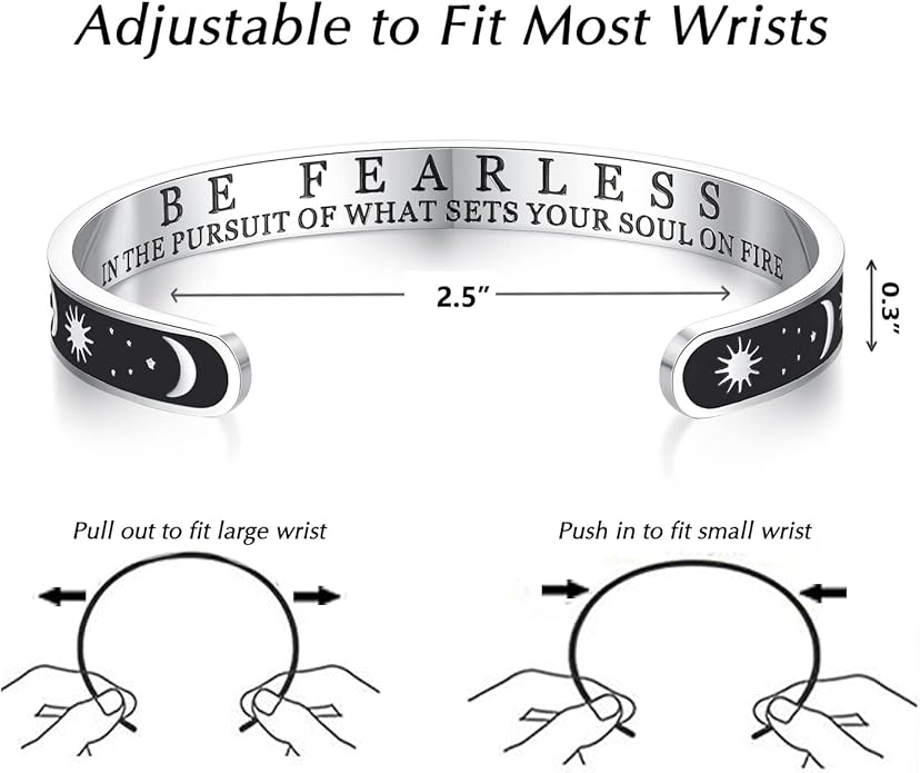 TONY & SANDY Inspirational Bracelets for Women Teen Girls Personalized Gifts for Daughter Granddaughter Mom Sister Friends Stainless Steel Engraved Cuff Birthday Easter Christmas