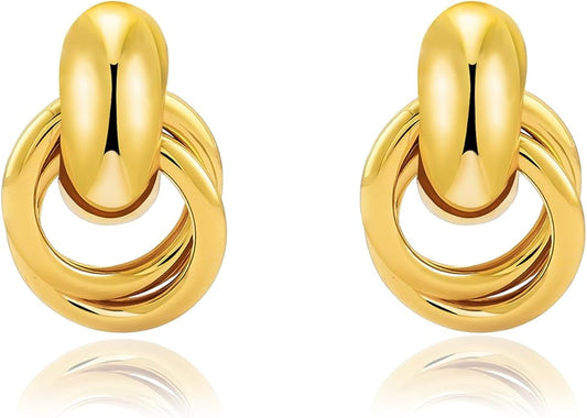 NIXMAX Chunky Small Knot Earrings Gold Silver Geometric Earrings for Women Dainty Gold and Silver Plated Dangle Drop Earrings Hypoallergenic and Lightweight Fashion Trendy Jewelry Gifts