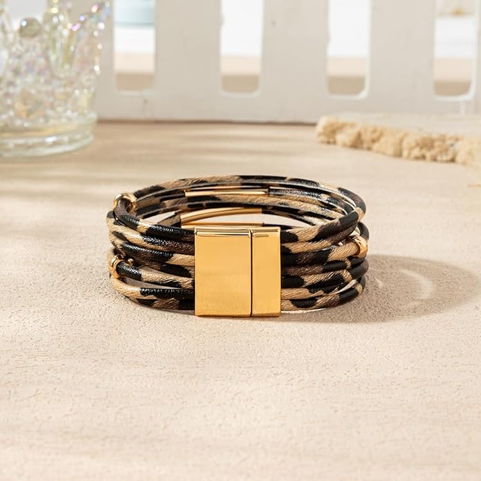 Rantanto Braid Leather Wrap Bracelet Trendy Stackable Crystal Cuff Boho Gold Heart Bracelet Jewelry Gift For Women