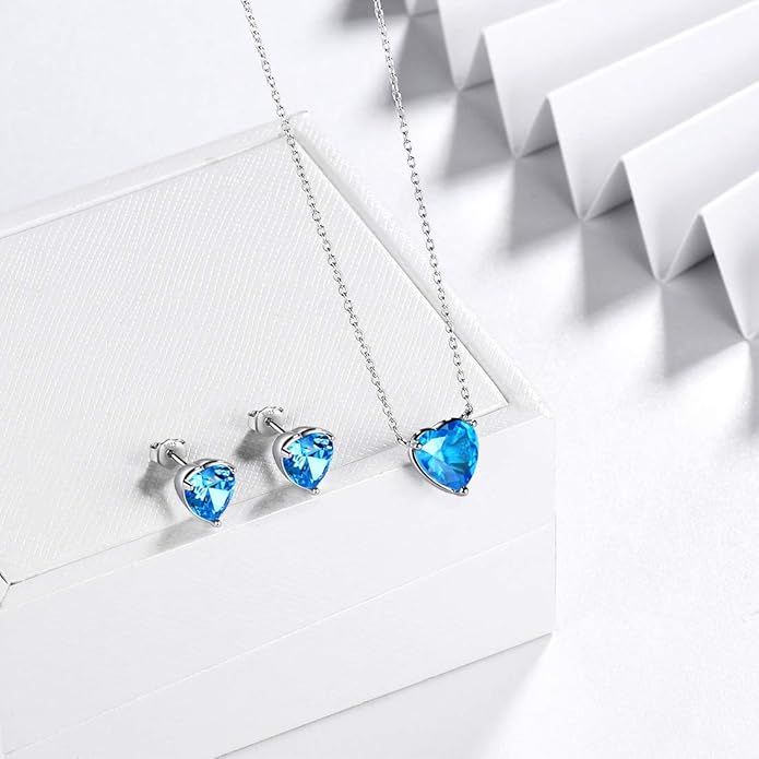 Aurora Tears 925 Sterling Silver 12 Birthstone Hearts Jewelry Women Crystal Wedding/Engagement/Bridal Heart Necklace/Earring/Ring/Bracelet Sets Jewellery