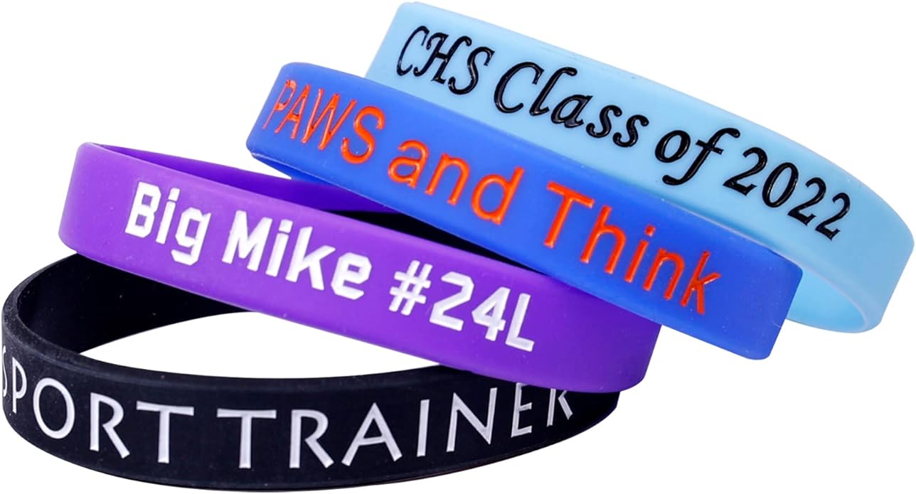 Custom Rubber Bracelet 1/10/30/50/100 ct Personalized Silicone Wristbands Customizable Debossed for Motivation, Events, Gifts, Promotions, Party, Awareness