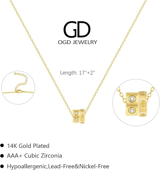 OGD Layered CZ Rondelle Pendant Necklaces for Women, 14K Gold Plated Trendy Mariner Chain Dainty Circle Rondelle Pendant Choker Necklace for Women Two-Toned Cubic Zirconia Gold Necklace