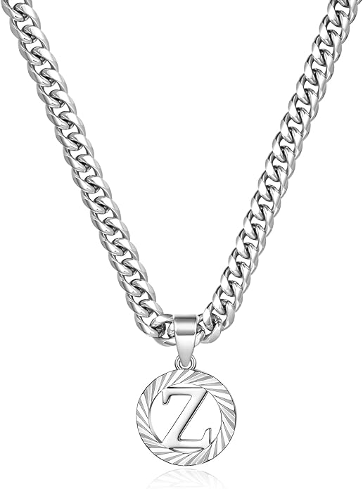 KissYan Gold Initial Necklace,14K Gold Plated Round Letter Pendant Hollow Capital Monogram 5mm Cuban Chain Necklace Alhpabets from A-Z Dainty Jewelry for Women Men