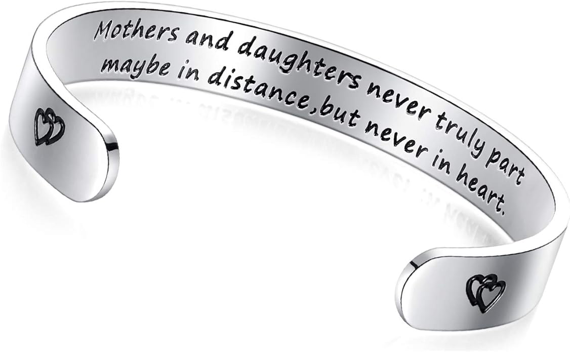 TONY & SANDY Inspirational Bracelets for Women Teen Girls Personalized Gifts for Daughter Granddaughter Mom Sister Friends Stainless Steel Engraved Cuff Birthday Easter Christmas