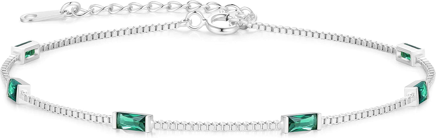 LOUISA SECRET Birthstone Bracelets for Women, 925 Sterling Silver Dainty Simple Women Charm Link Bracelet, Birthday Anniversary Jewelry Gifts for Women Wife Mom Her