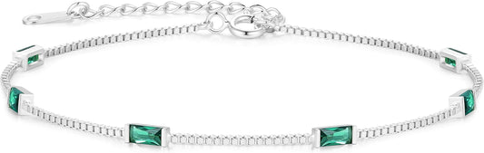 LOUISA SECRET Birthstone Bracelets for Women, 925 Sterling Silver Dainty Simple Women Charm Link Bracelet, Birthday Anniversary Jewelry Gifts for Women Wife Mom Her