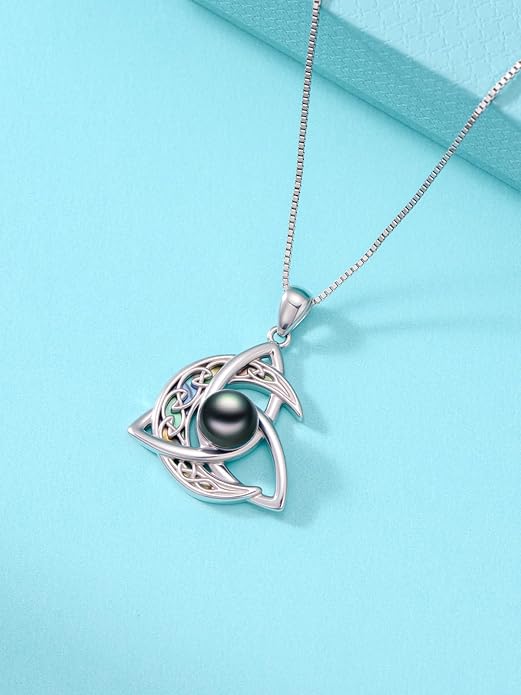 KANNSOAR Tahitian Black Pearl AAAA 18K White Gold Plated Sterling Silver Romantic Pendant Necklace for Women Wife Mom Girlfriend Her Jewelry Gift for Anniversary Birthday Christmas