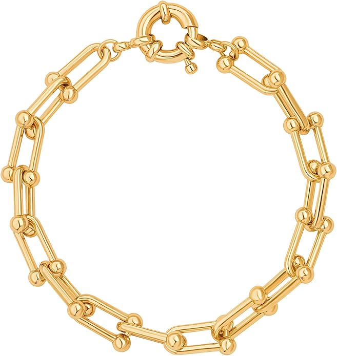 SOFYBJA 18k Gold Plated Personalized Chunky Cuban Oval Link Chain Bracelets for Men Toggle Rope Bracelet Jewelry for Women