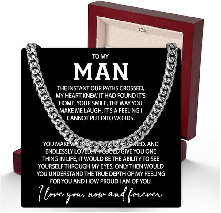 VIRAGIL To My Man Necklace Chain for Men, Silver Stainless Steel Chain Jewelry, Romantic Gift from Partner for Birthday Valentine or Everyday Wear with Meaning