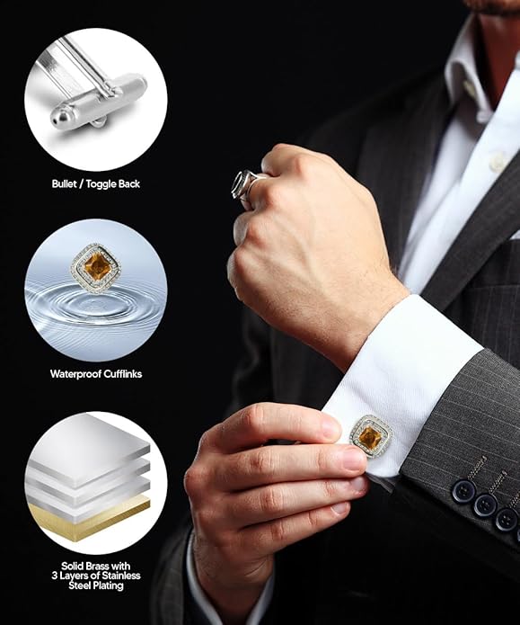 Vittorio Vico Square Colored Crystal Double Diamond Set Cufflinks