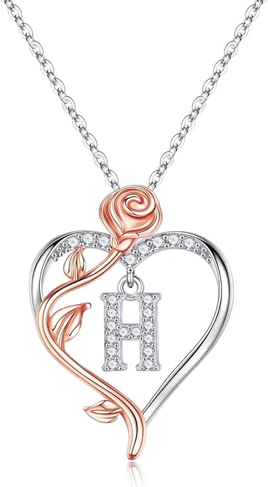 Yesteel Rose Heart Initial Necklaces Gifts for Women Teen Girls, Rose Love Heart Letter Pendant Necklace Jewelry Mothers Day Valentines Anniversary Birthday Gifts for Her Women Wife Girlfriend