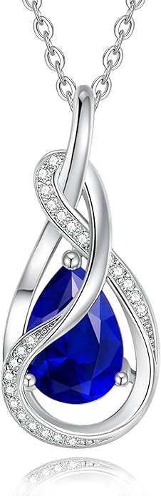 FANCIME TimelessTie Birthstone Necklace for Women White Gold Plated Sterling Silver Ribbon Design Jewelry Knot Pendant Fine Jewelry Gemstone Birthday Graduation Anniversary Christmas Gifts for Women Wife Mother Her