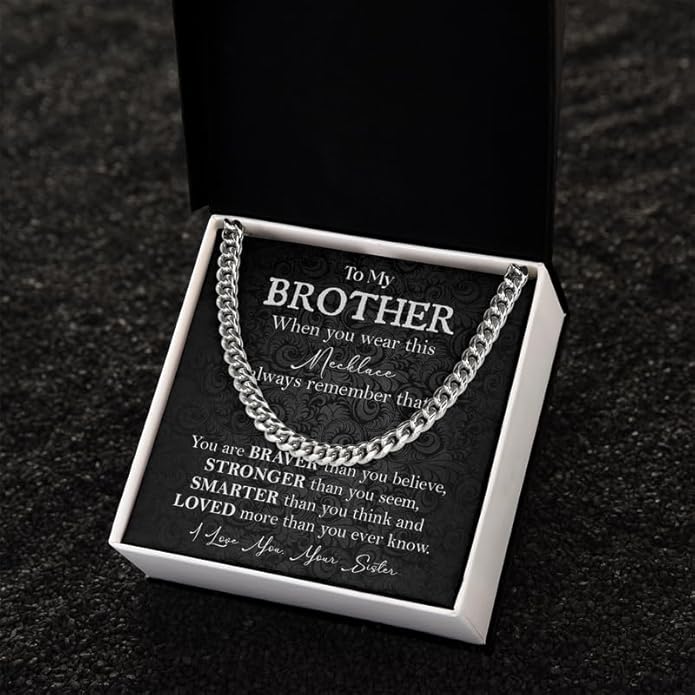 KOLMALK Brother Necklace - Cuban Link Chain Necklace for Men, To My Brother Gift from Sister for Birthday, Anniversary or Christmas