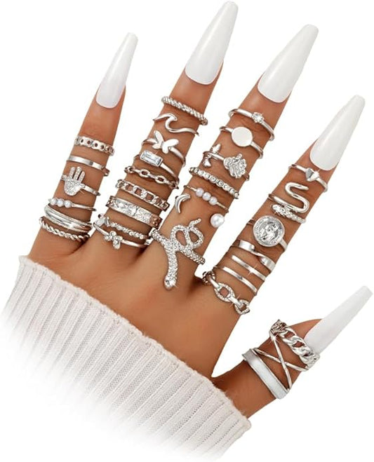 iF YOU 25 Pcs Gold Knuckle Ring Set for Women, Chunky Stackable Finger Midi Rings, Silver Simple Stacking Cute Rings Pack Trendy Stuff Jewelry Gift