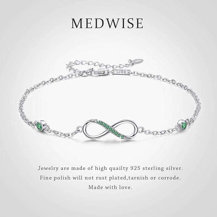 MEDWISE Womens Infinity Anklet Bracelet 925 Sterling Silver Endless Love Symbol Ankle Bracelet Adjustable Plus Size Large Bracelet Gifts for her Mother’s Day Gifts
