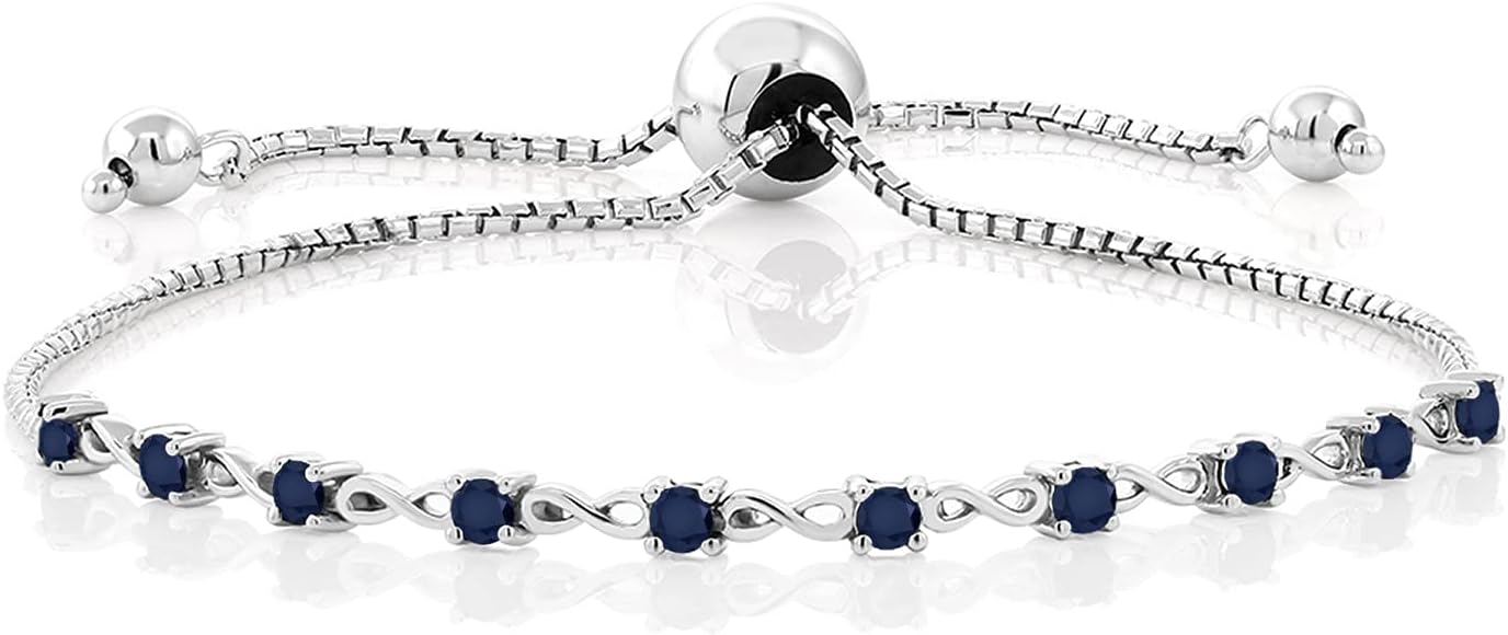 Gem Stone King Round Gemstone Birthstone Tennis Bracelet For Women | 925 Sterling Silver | 2.5MM Round | Fits Up To 9 Inch Wrist | Adjustable Bolo Bracelet For Women | Easy-On Easy-Off