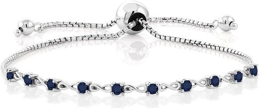 Gem Stone King Round Gemstone Birthstone Tennis Bracelet For Women | 925 Sterling Silver | 2.5MM Round | Fits Up To 9 Inch Wrist | Adjustable Bolo Bracelet For Women | Easy-On Easy-Off