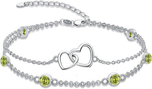 Dorunmo Heart Birthstone Bracelet Anklet for Women 925 Sterling Silver Birthday Jewelry Gifts for Women Wife