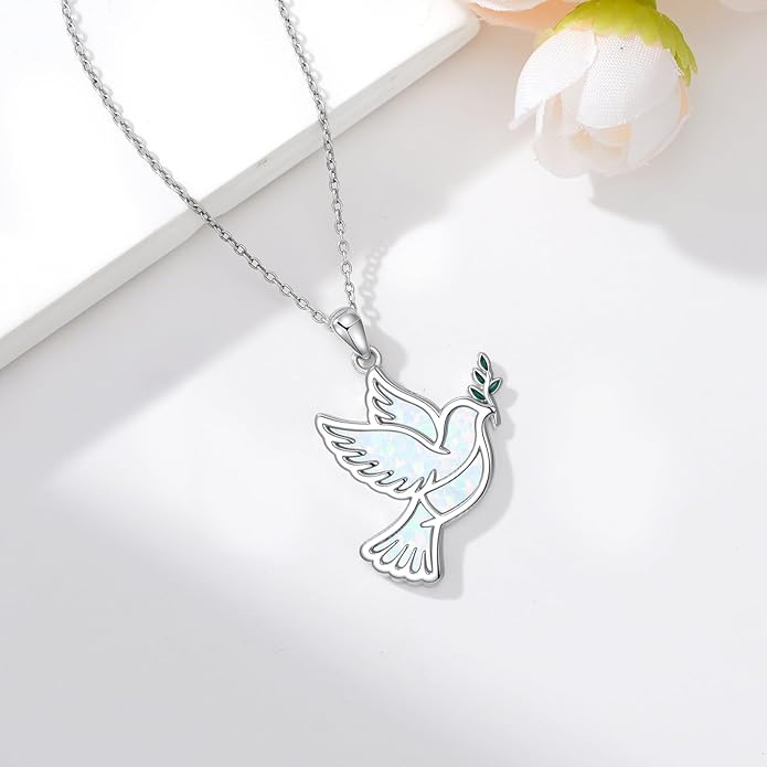 Dove/Hummingbird/Red Cardinal Necklace 925 Sterling Silver Turquoise/Opal/MoonStone/Malachite Bird Necklace Dove Pendant Jewelry for Women Men