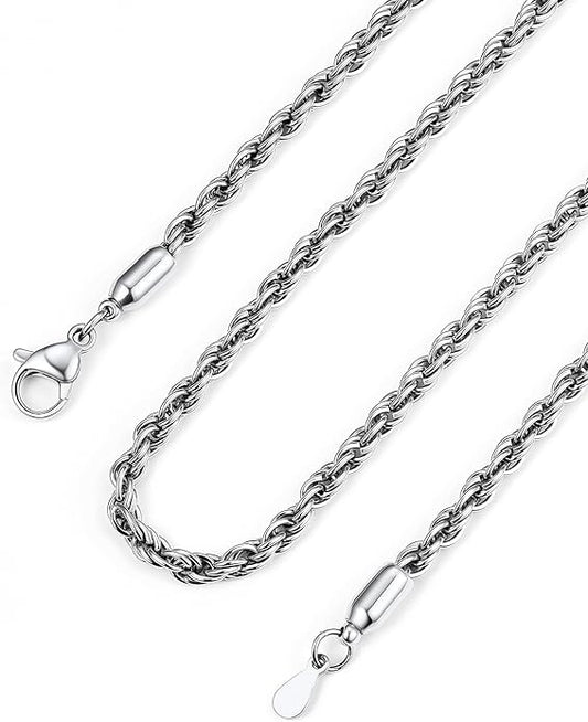 Bandmax Solid 1.5mm/2mm/3mm/6mm Rope Chains for Men Women 14K Gold Plated/Black Plated Stainless Steel Twist Chain 16-30 Inches, with Gift Box