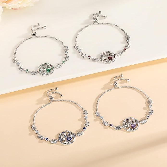 Tree of Life Birthstone Bracelets Sterling Silver Bracelets Charm Jewelry Birthday Gifts for Women,Girlfriend,Wife,Mom - Graduation, Friendship,Birthday, Anniversary