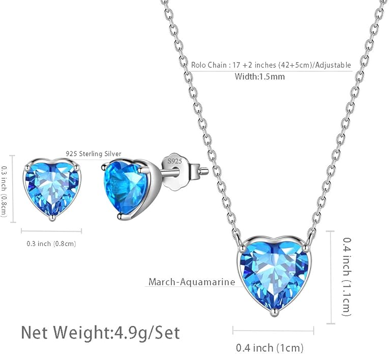 Aurora Tears 925 Sterling Silver 12 Birthstone Hearts Jewelry Women Crystal Wedding/Engagement/Bridal Heart Necklace/Earring/Ring/Bracelet Sets Jewellery