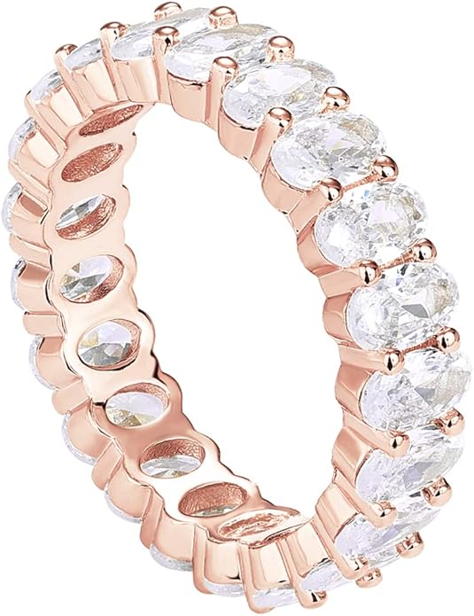 PAVOI 14K Gold Plated Rings - Oval Cubic Zirconia Love Ring and Eternity Ring - 5mm Stackable for Women