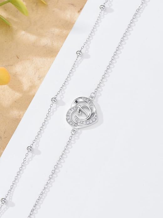 Dorunmo Initial Anklet 925 Sterling Silver Letter A-Z Layered Heart Anklet Beach Jewelry Birthday Gifts for Women