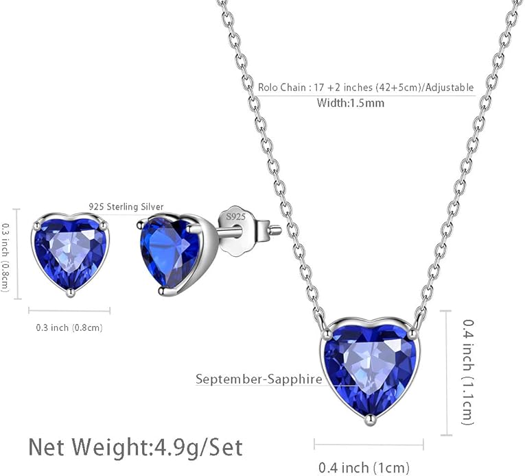 Aurora Tears 925 Sterling Silver 12 Birthstone Hearts Jewelry Women Crystal Wedding/Engagement/Bridal Heart Necklace/Earring/Ring/Bracelet Sets Jewellery