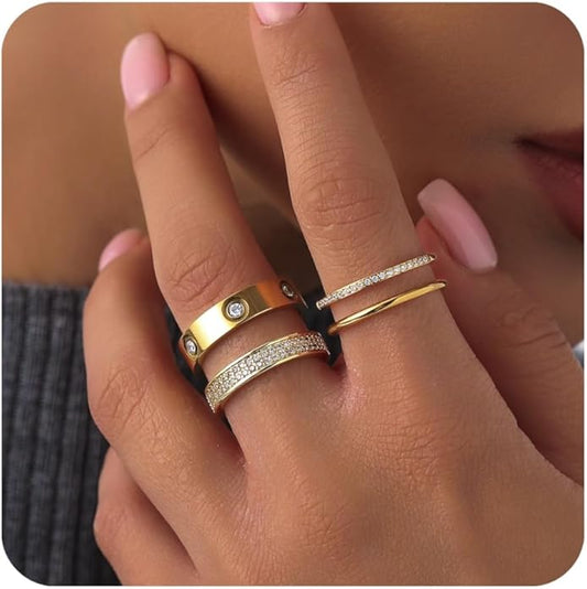 PDWZNBA Gold Rings for Women Non Tarnish Stackable Rings Trendy Dainty 18K Gold Plated Stacking Rings Set Love Friendship Rings Band Rings Promise Wedding Engagement Rings Size 5-11