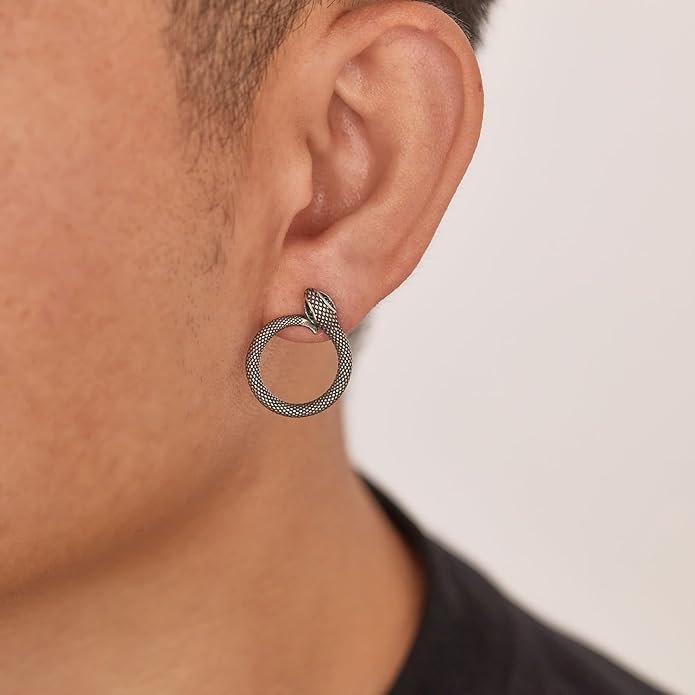 snake shaped personalized earrings with stainless steel pattern inlaid with emerald gemstones, showcasing unique charm for daily parties