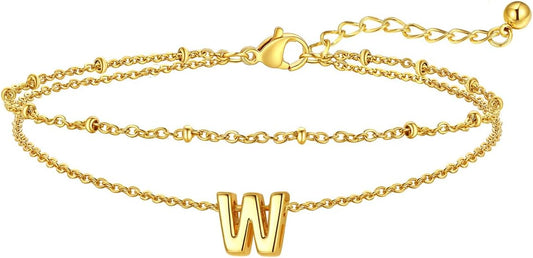 FaithHeart Initial Ankle Bracelets for Women, Waterproof 14k Gold Plated Initial Anklets Non Tarnish Stainless Steel Layered Anklet Summer Beach Foot Jewelry