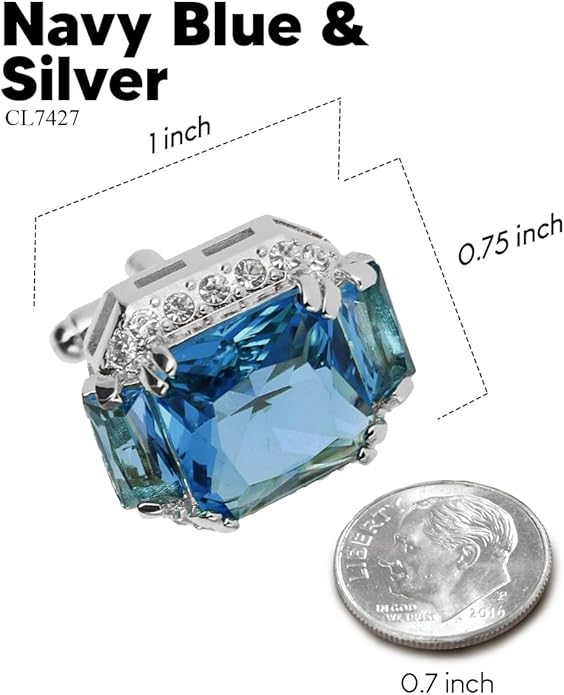 Rectangular Colored Diamond-Flanked Crystal Cuff Links – Tuxedo Suit Accessories, Cufflinks for Men