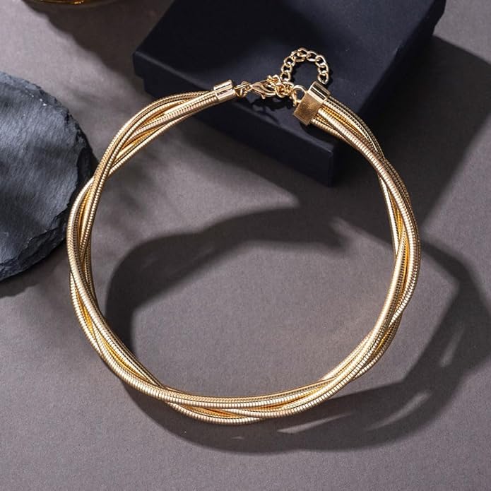 Chunky Gold Statement Choker Neckalce for Women Layered Snakebone Chain Collar Necklace Twist Wrap Stainless Steel Choker Punk Aesthetic Jewelry Gifts
