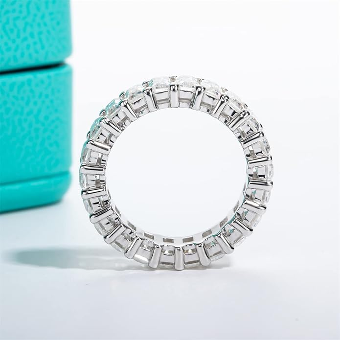 AnuClub Moissanite Eternity Ring, Round/Emerald/Princess Cut 5cttw D Color 925 Sterling Silver Wedding Band Rings for Women
