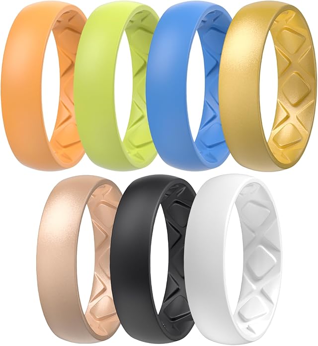 Egnaro Women's Bridal Rings Sets, 6mm Wide, 2mm Thick, Silicone Wedding Rubber Band with Half Size, Inner Arc Ergonomic Breathable Design