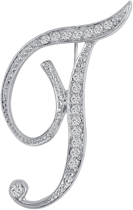 LiaSun A-Z 26 Letters Pins Brooches Silver Plated Metal Broaches Pins-Clear Crystal Initial Breastpin