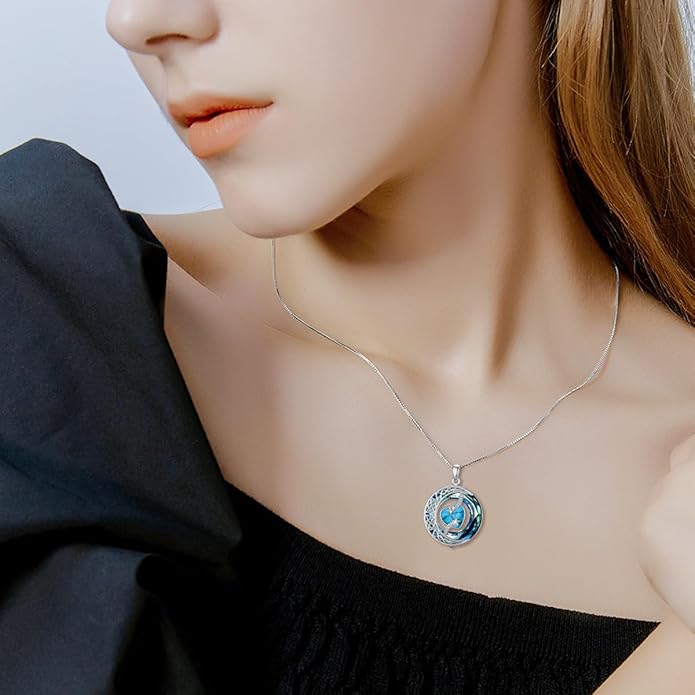 TOUPOP Christmas Gifts Birthstone Necklace 925 Sterling Silver Moon and Star Pendant with Blue Crystal Celtic Moon Jewelry Birthday Gifts for Women Mom Wife Her Daughter