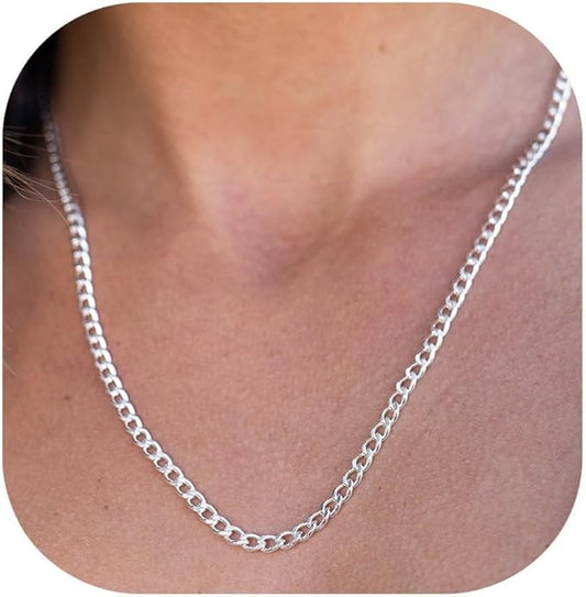 Avotto S925 Sterling Silver Cuban Chain Necklace for Women 3mm/5mm Thick Sturdy & Colourfast Women's Chain Necklaces Christmas Jewelry Gifts 16/18/20/22/24/Inch